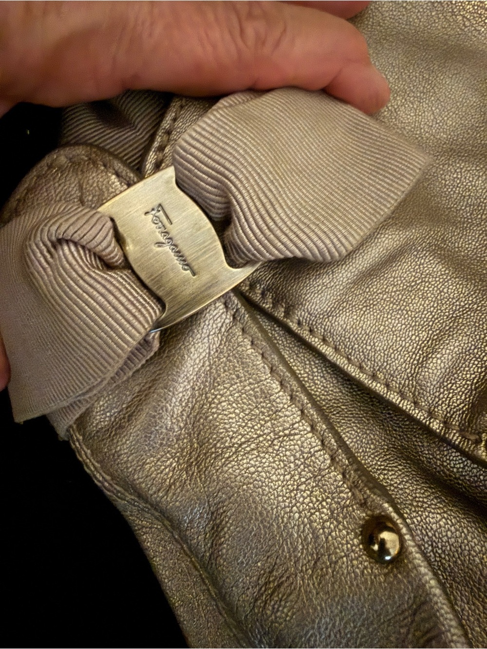 Salvatore Ferragamo gold leather hobo tote bag